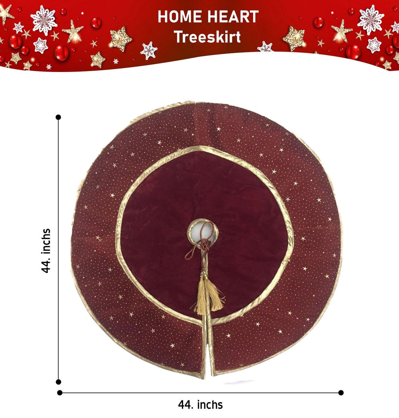 Christmas tree skirt classic micro maroon red Velvet fabric with gold bonded star fabric border Thick Double Layer by HOME HEART Brands