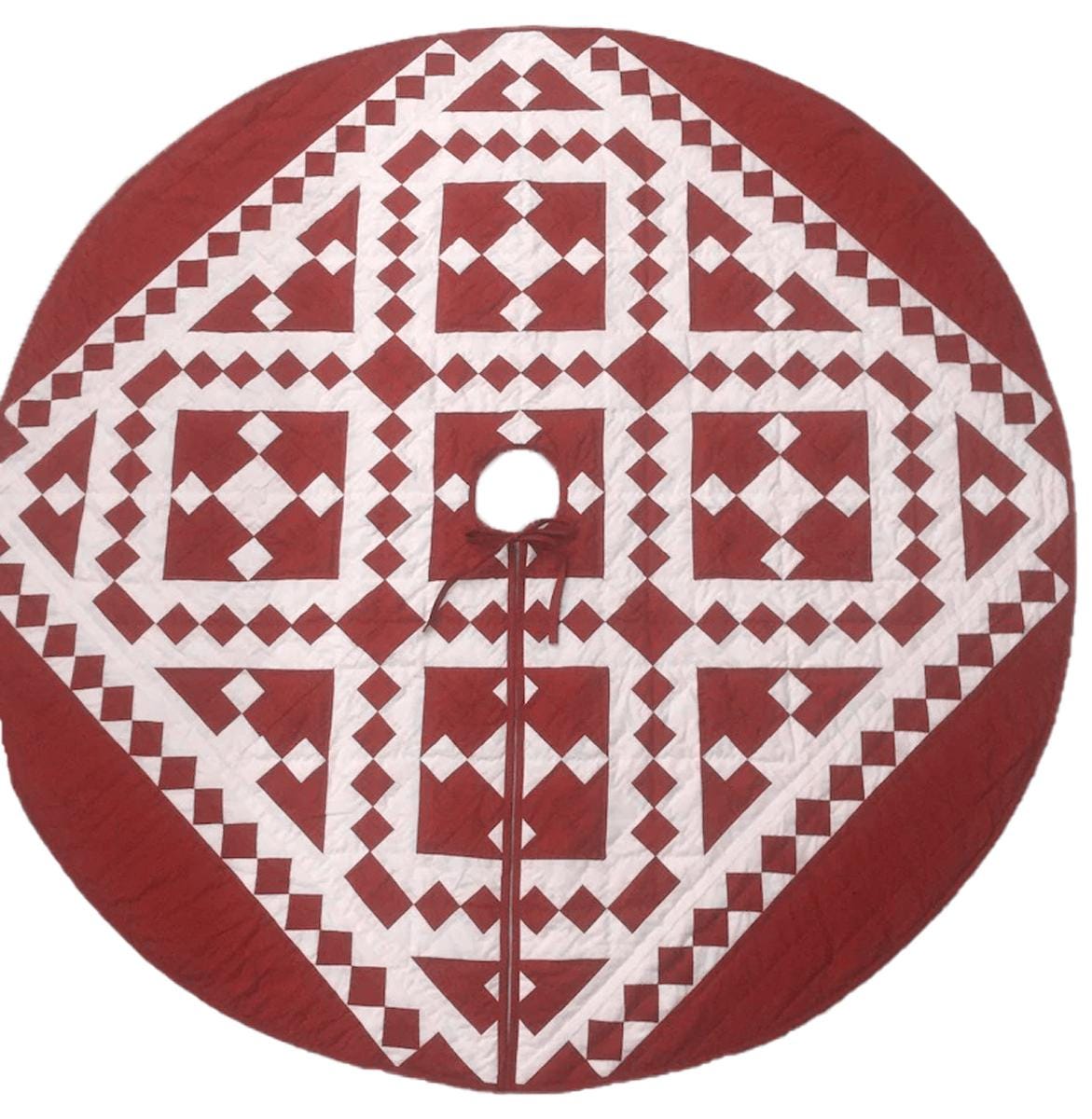 Christmas tree skirt hand made quilted patchwork Red Diamond calico Thick Double Layer Heirloom Quality by HOME HEART Brands(Made in India)