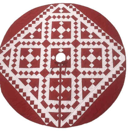 Christmas tree skirt hand made quilted patchwork Red Diamond calico Thick Double Layer Heirloom Quality by HOME HEART Brands(Made in India)