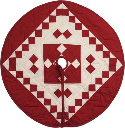 Christmas tree skirt hand made quilted patchwork Red Diamond calico Thick Double Layer Heirloom Quality by HOME HEART Brands(Made in India)