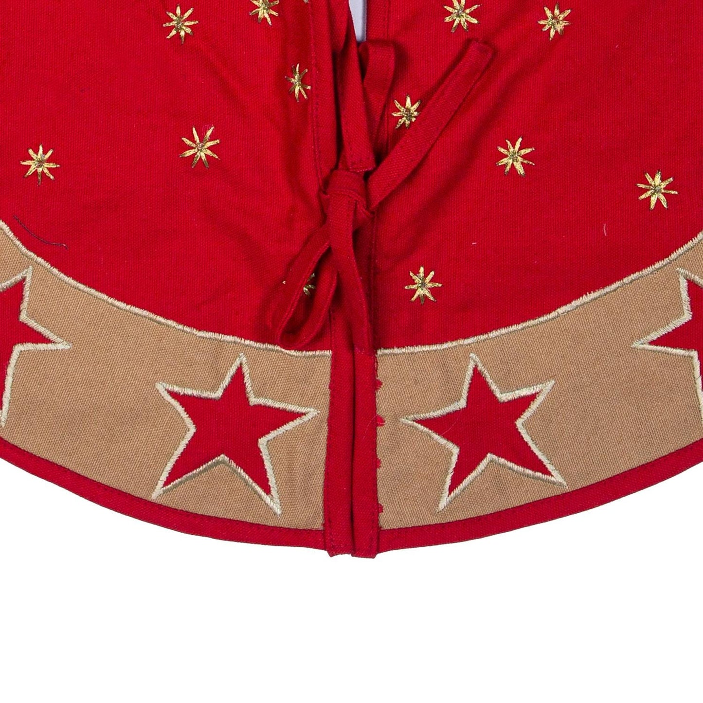 Christmas tree skirt Cotton Sturdy red Duck Fabric & red Star Appliqued Embroidered style by HOME HEART Brands
