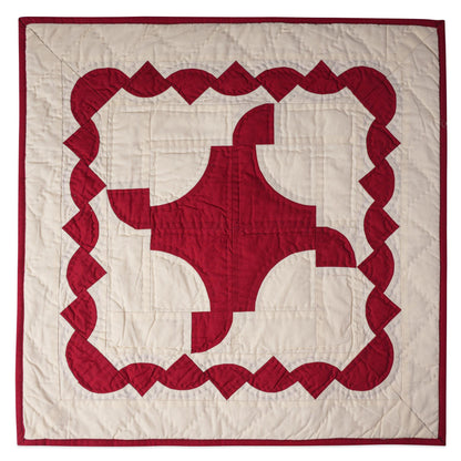 Handmade Red Diamond Quilted Table Topper: 20" Cotton Throw Quilt