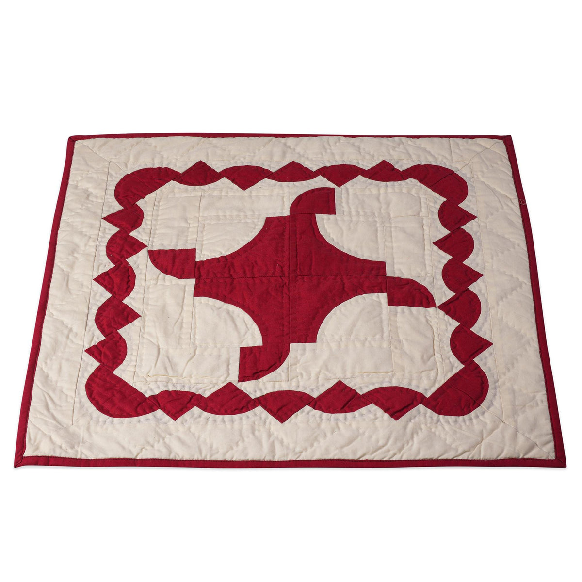 Handmade Red Diamond Quilted Table Topper: 20" Cotton Throw Quilt