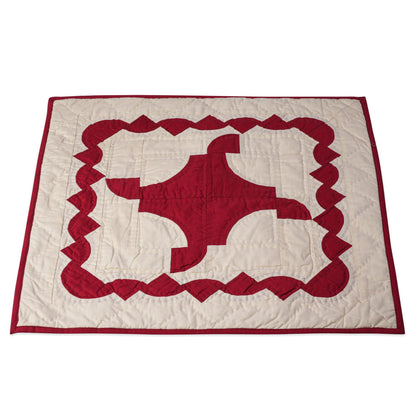 Handmade Red Diamond Quilted Table Topper: 20" Cotton Throw Quilt