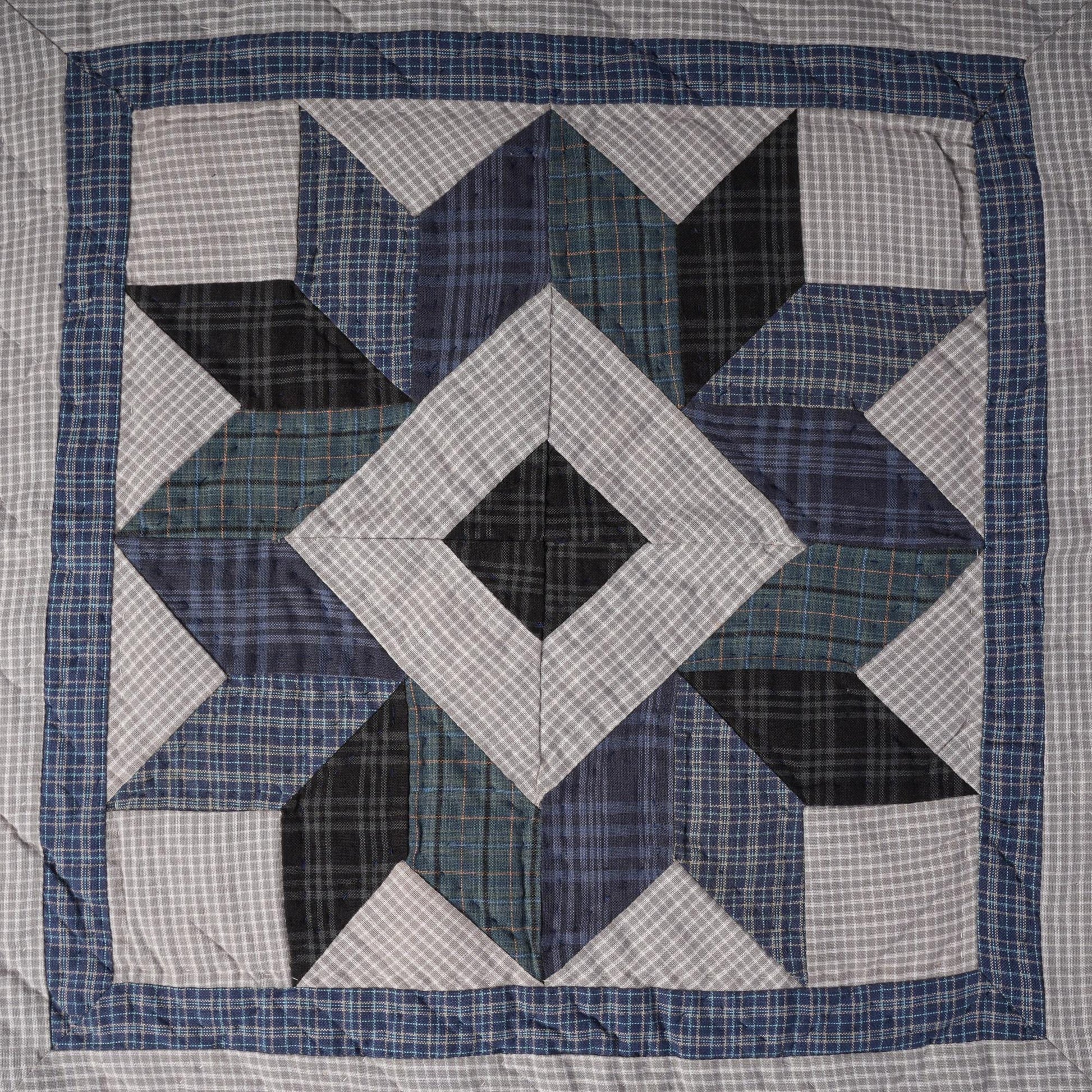 Hand made Hand quilted Throw Quilt, Table Topper 20"x20" Broken star blue plaid quilt by Home Heart brands (Made in India)