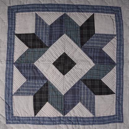 Hand made Hand quilted Throw Quilt, Table Topper 20"x20" Broken star blue plaid quilt by Home Heart brands (Made in India)