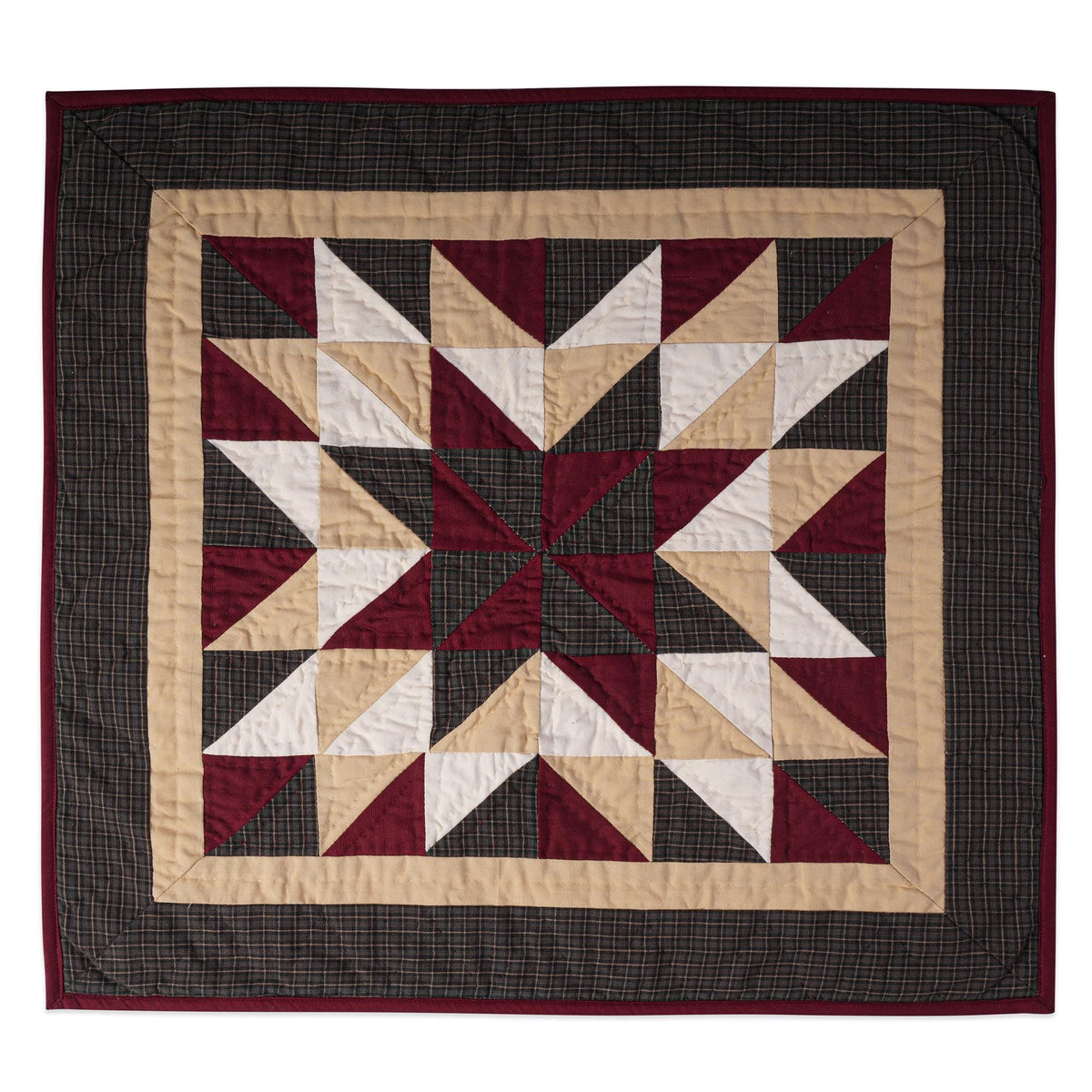 Hand made Hand quilted Throw Quilt, Table Topper 20"x20" Broken star blue plaid quilt by Home Heart brands (Made in India)