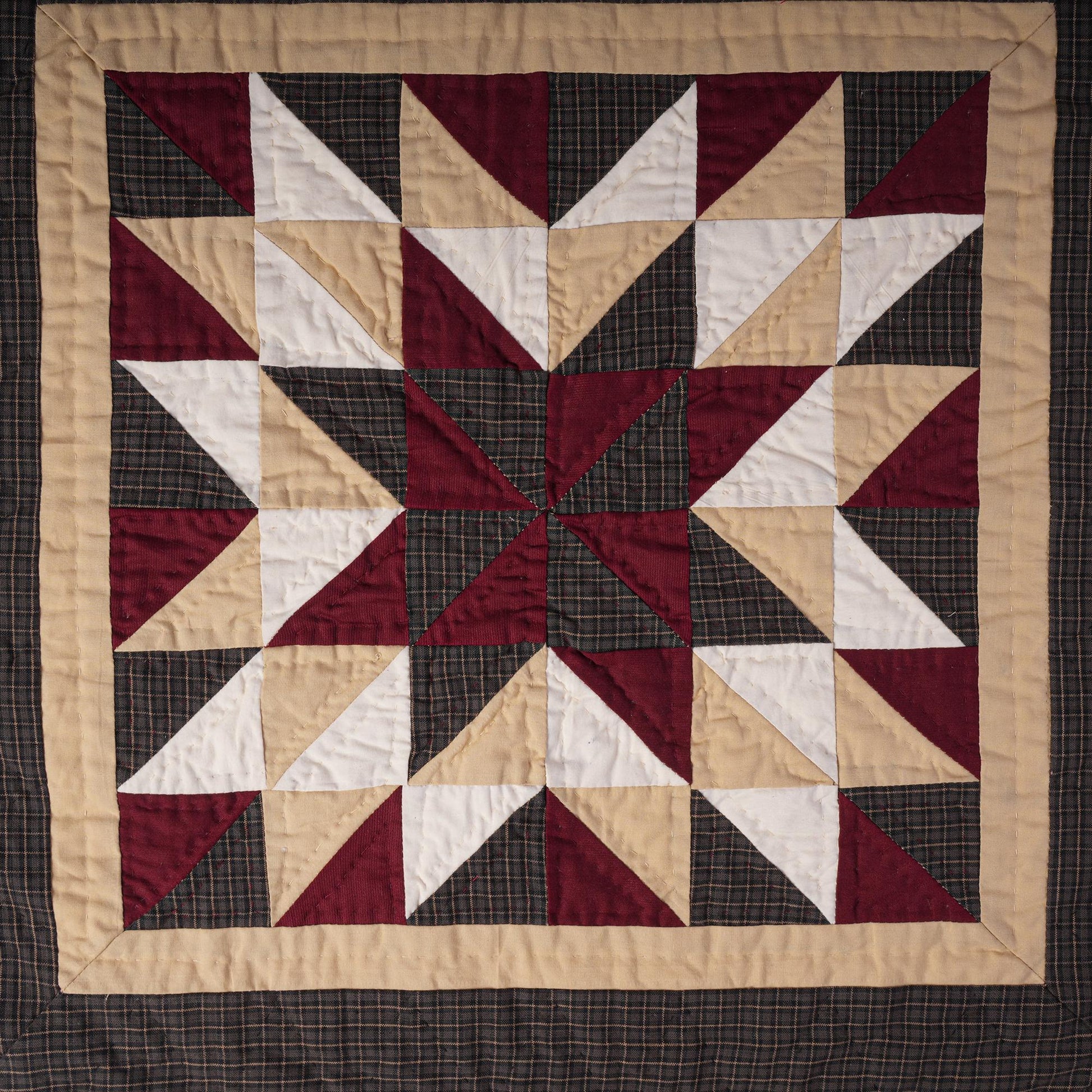 Hand made Hand quilted Throw Quilt, Table Topper 20"x20" Broken star blue plaid quilt by Home Heart brands (Made in India)