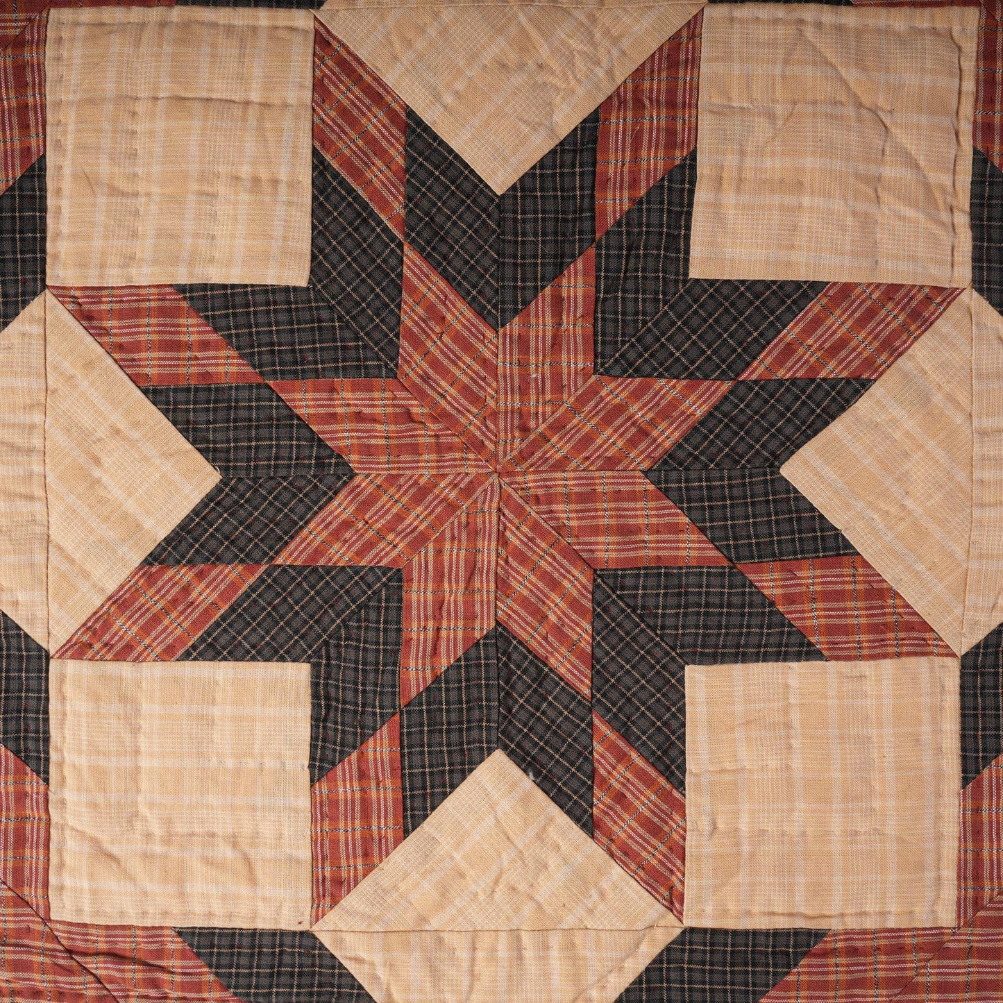 Hand made Hand quilted Throw Quilt, Table Topper 20"x20" Lone star red black plaid quilt by Home Heart brands (Made in India)