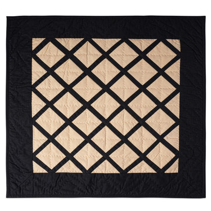 Hand made Hand quilted Throw Quilt, Table Topper Fishing net beige & black patchwork quilt by Home Heart brands (Made in India)