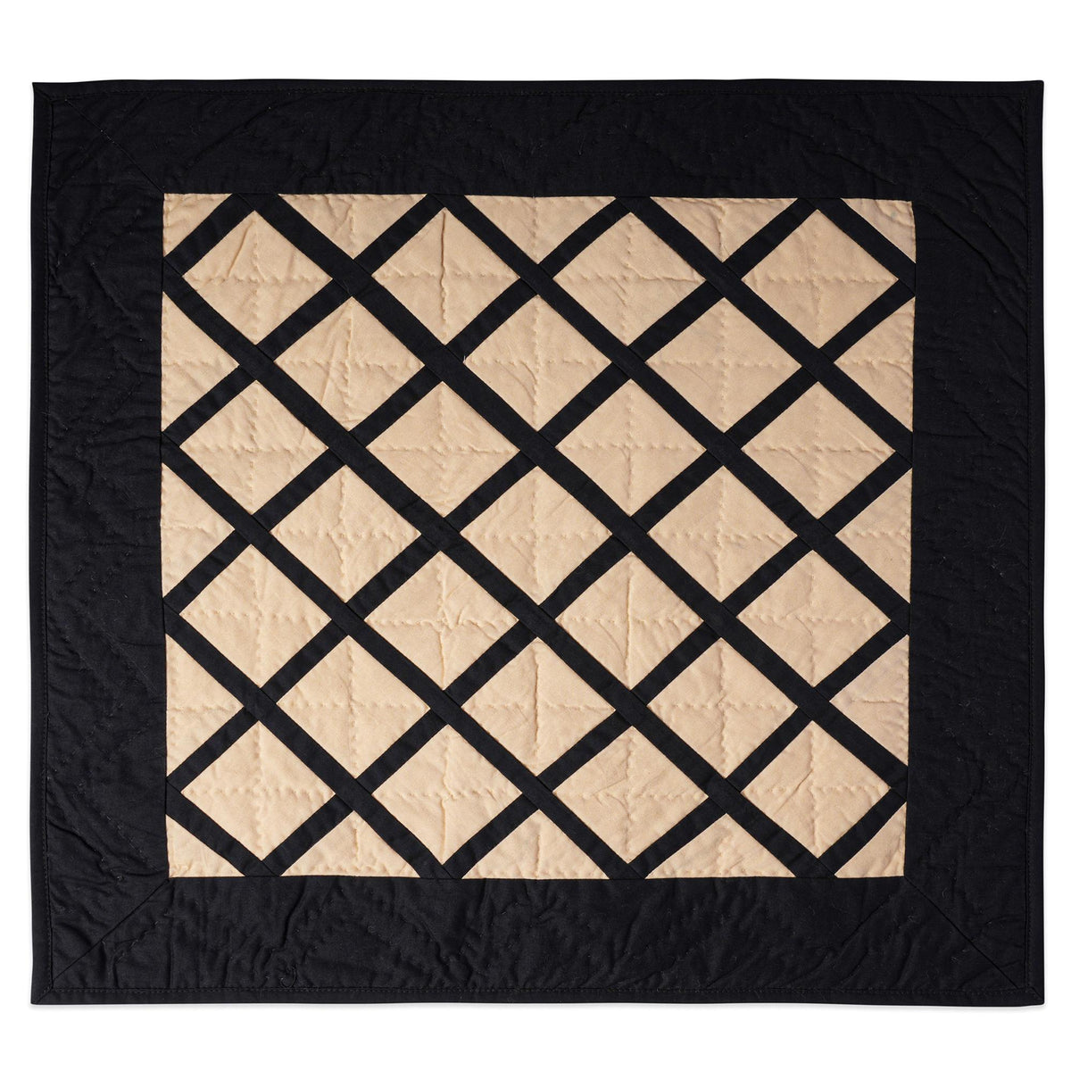 Hand made Hand quilted Throw Quilt, Table Topper Fishing net beige & black patchwork quilt by Home Heart brands (Made in India)