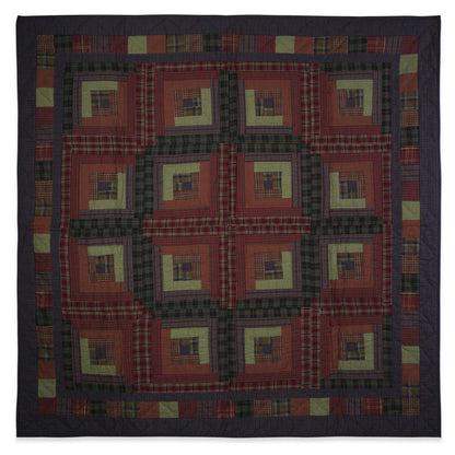 Throw Quilt, wall hanging quilt,Table Topper quilt 44"x44" Log cabin patchwork Hand Quilted 100% Cotton by Home Heart brands (Made in India)