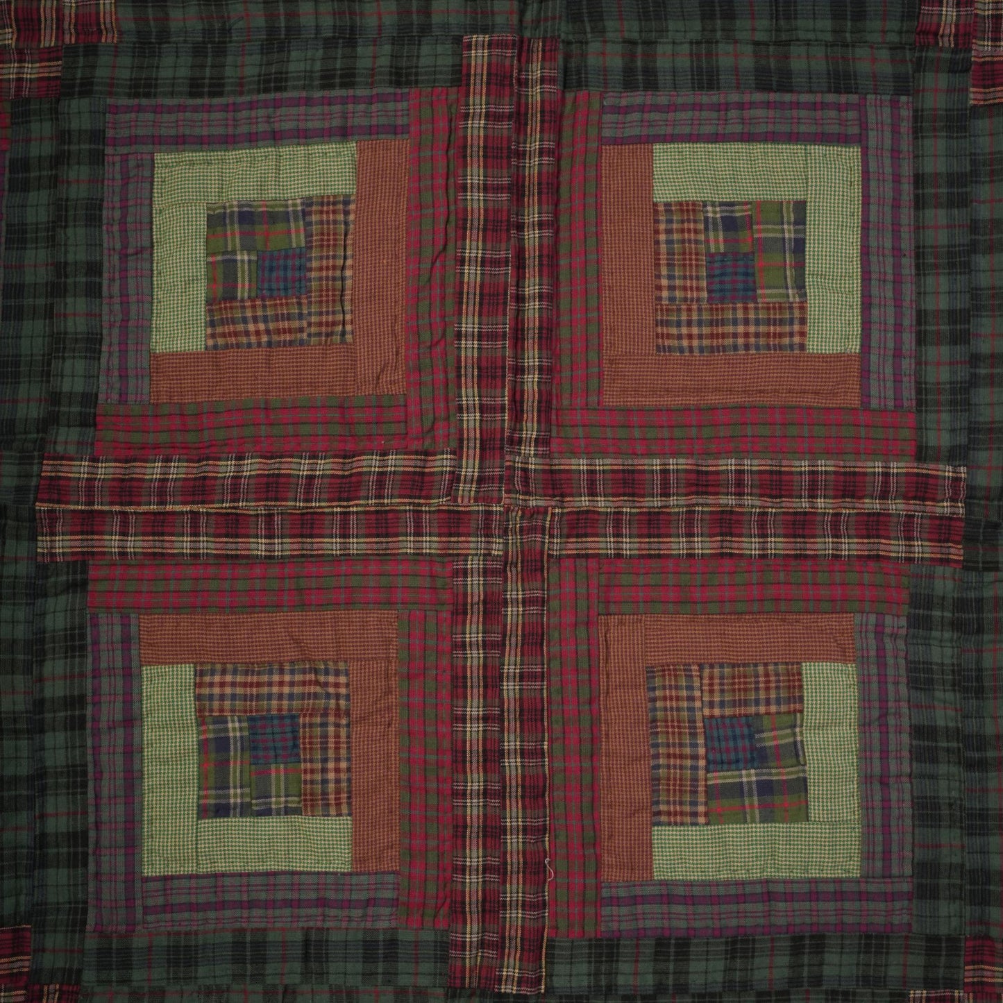 Throw Quilt, wall hanging quilt,Table Topper quilt 44"x44" Log cabin patchwork Hand Quilted 100% Cotton by Home Heart brands (Made in India)