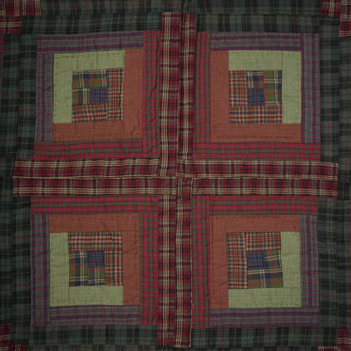 Throw Quilt, wall hanging quilt,Table Topper quilt 44"x44" Log cabin patchwork Hand Quilted 100% Cotton by Home Heart brands (Made in India)