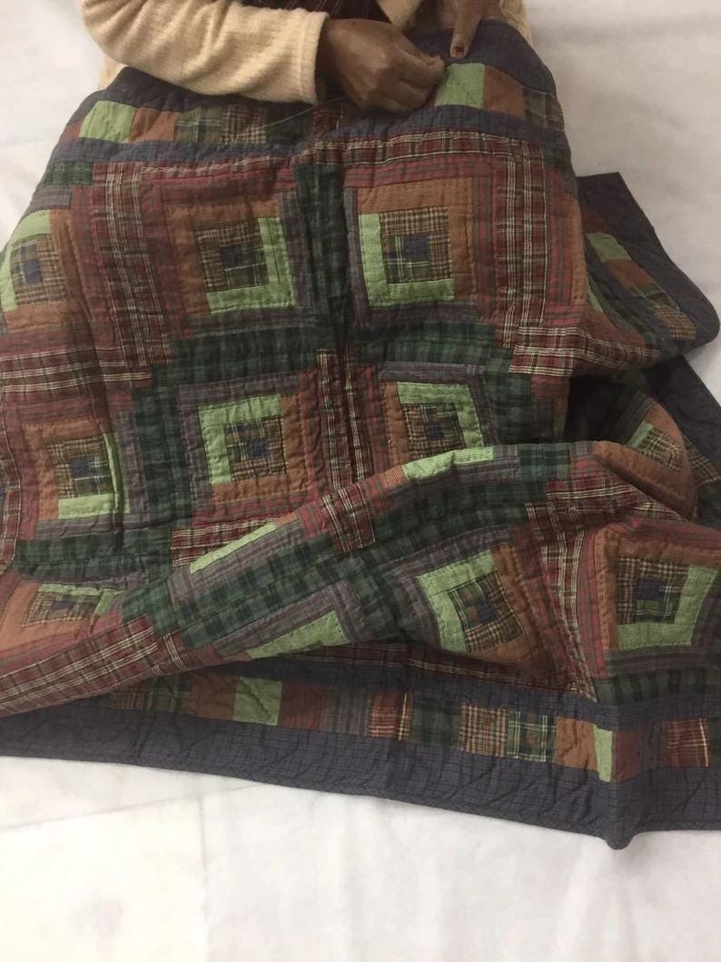 Throw Quilt, wall hanging quilt,Table Topper quilt 44"x44" Log cabin patchwork Hand Quilted 100% Cotton by Home Heart brands (Made in India)