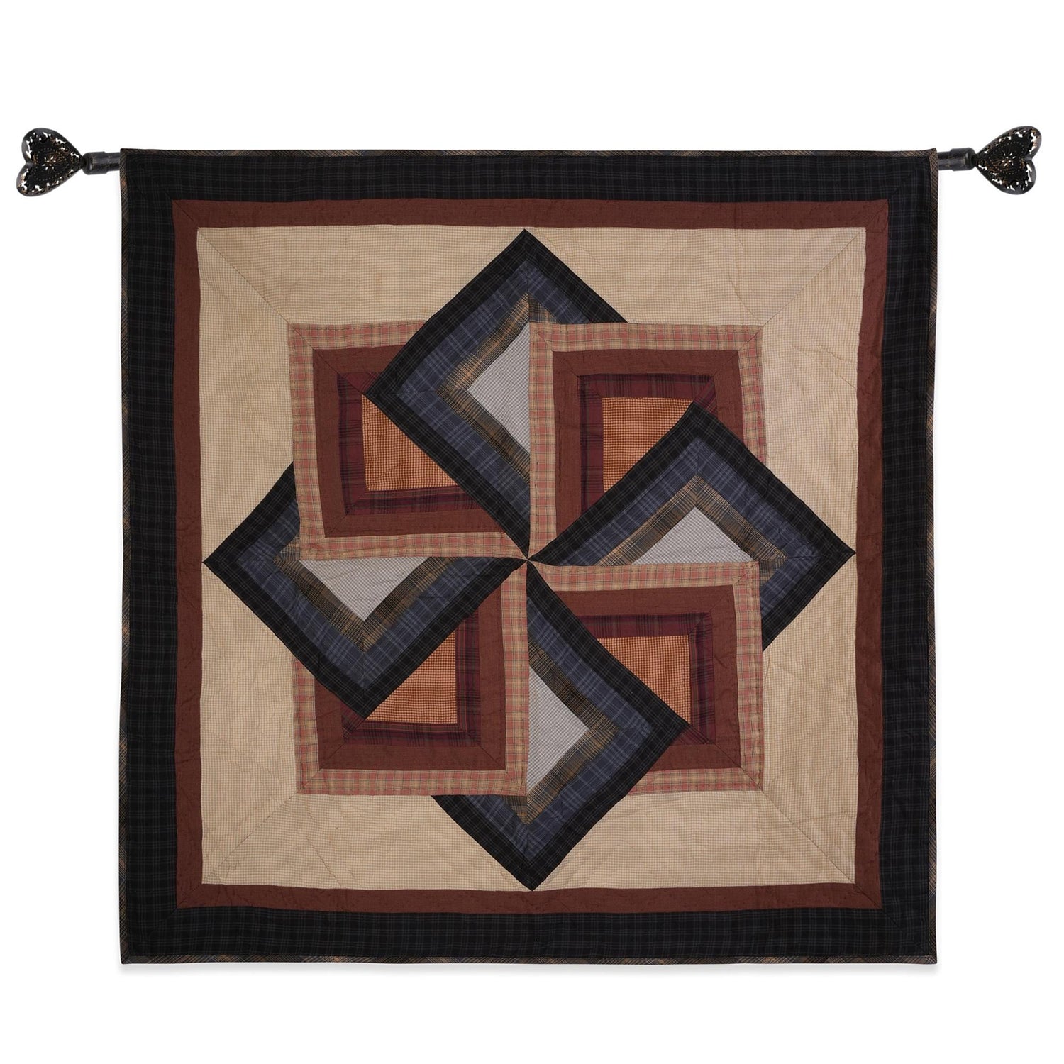 Hand made calico plaid country Pinwheel Star 44"x44" Cotton Hand Quilted patchwork Wall hanging & Toppers, baby quilt by HOME HEART Brands