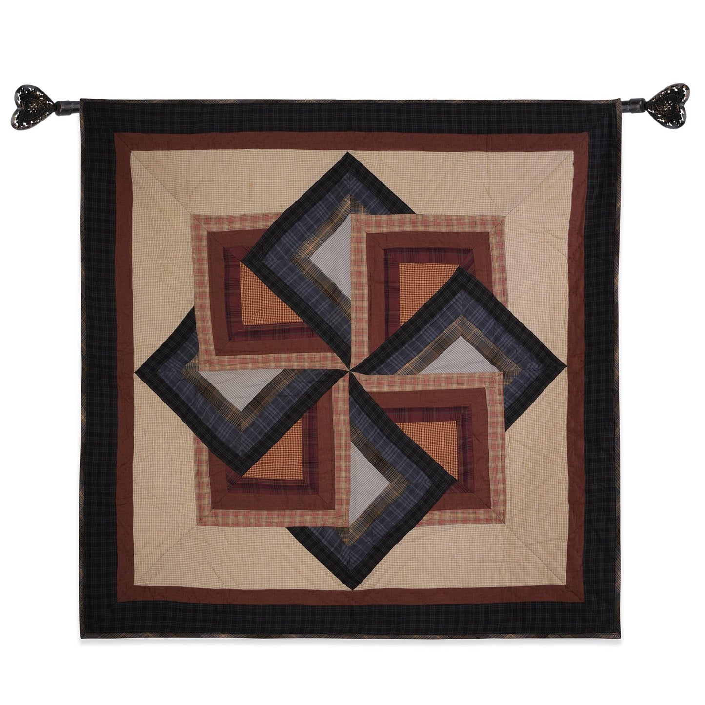 Hand made calico plaid country Pinwheel Star 44"x44" Cotton Hand Quilted patchwork Wall hanging & Toppers, baby quilt by HOME HEART Brands
