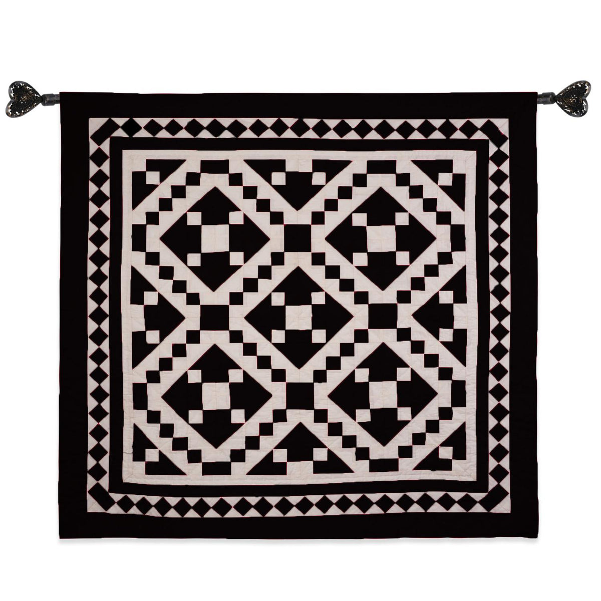 Wall hanging Hand made hand quilted quilt, Throws, Table topper Black Diamond square quilt 100% Cotton Heirloom Quality by HOME HEART Brands