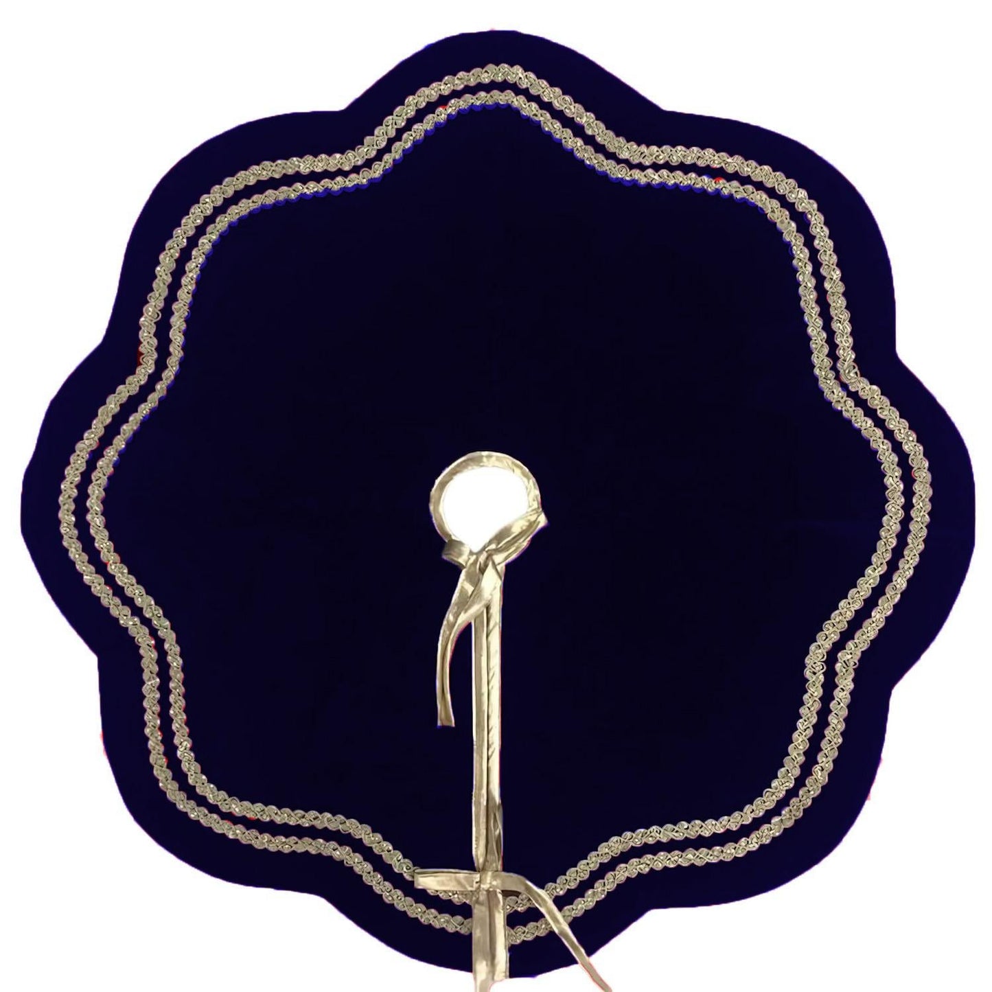Christmas Tree Skirt Handcrafted Scallop Design Navy blue Velvet, gold Trim Double Layer Heirloom by HOME HEART Brands(Made in India)