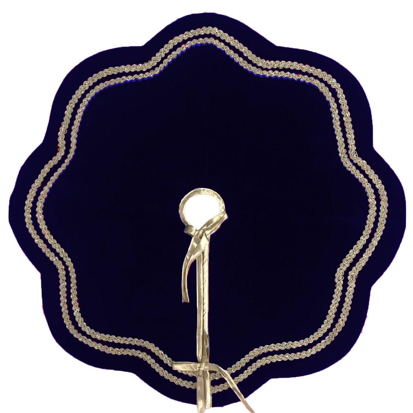 Christmas Tree Skirt Handcrafted Scallop Design Navy blue Velvet, gold Trim Double Layer Heirloom by HOME HEART Brands(Made in India)
