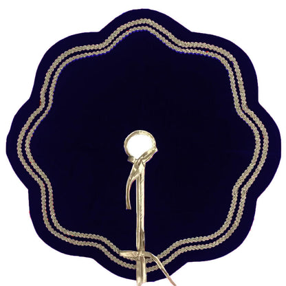 Christmas Tree Skirt Handcrafted Scallop Design Navy blue Velvet, gold Trim Double Layer Heirloom by HOME HEART Brands(Made in India)