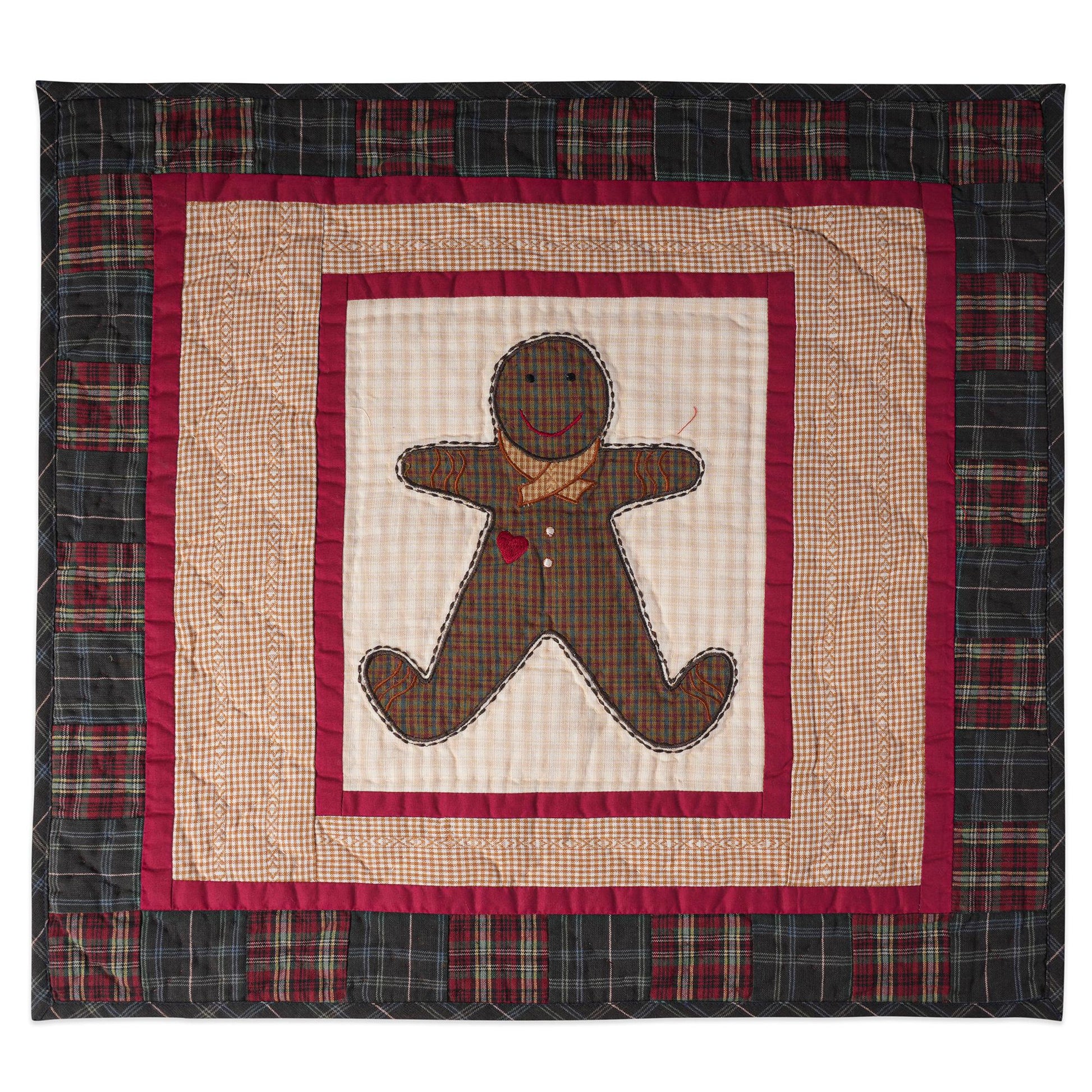 Hand made Hand quilted Throw Quilt, Table Topper 20"x20" ginger man quilt by Home Heart brands (Made in India)