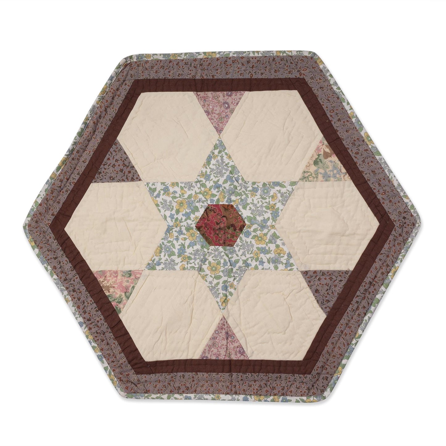 Hand made Hand quilted Throw Quilt, Table Topper 20"x20" hexagon star quilt by Home Heart brands (Made in India)