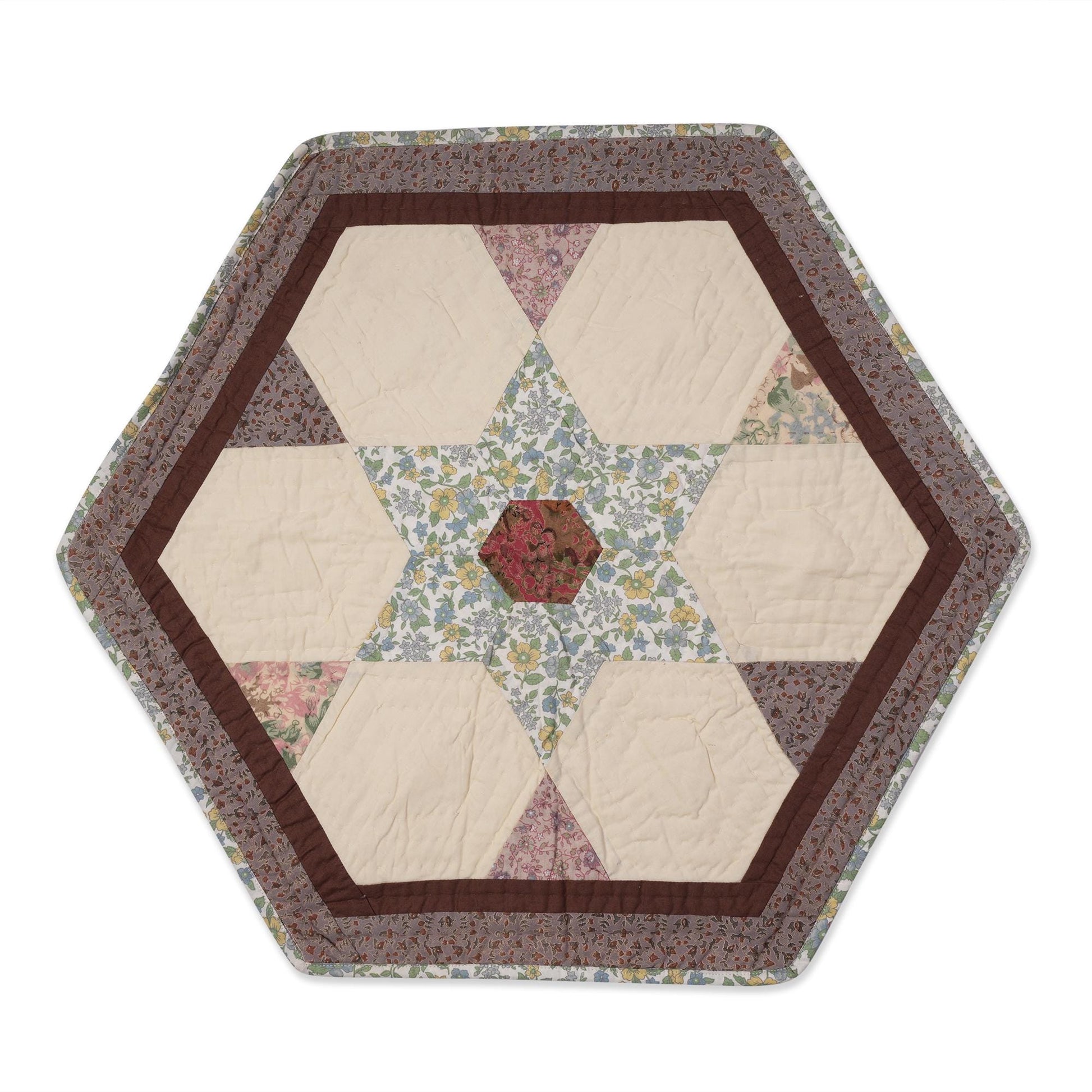 Hand made Hand quilted Throw Quilt, Table Topper 20"x20" hexagon star quilt by Home Heart brands (Made in India)