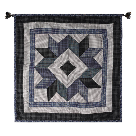 Hand made Hand quilted Throw Quilt, Table Topper 20"x20" Broken star blue plaid quilt by Home Heart brands (Made in India)