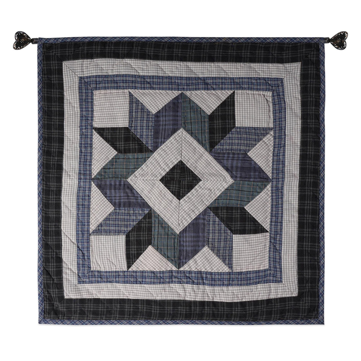 Hand made Hand quilted Throw Quilt, Table Topper 20"x20" Broken star blue plaid quilt by Home Heart brands (Made in India)