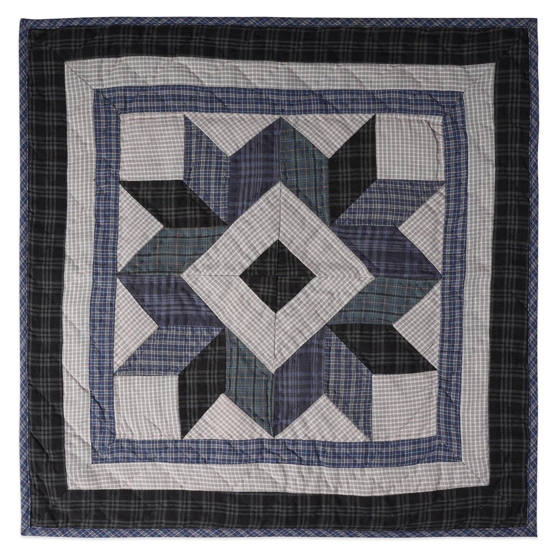 Hand made Hand quilted Throw Quilt, Table Topper 20"x20" Broken star blue plaid quilt by Home Heart brands (Made in India)
