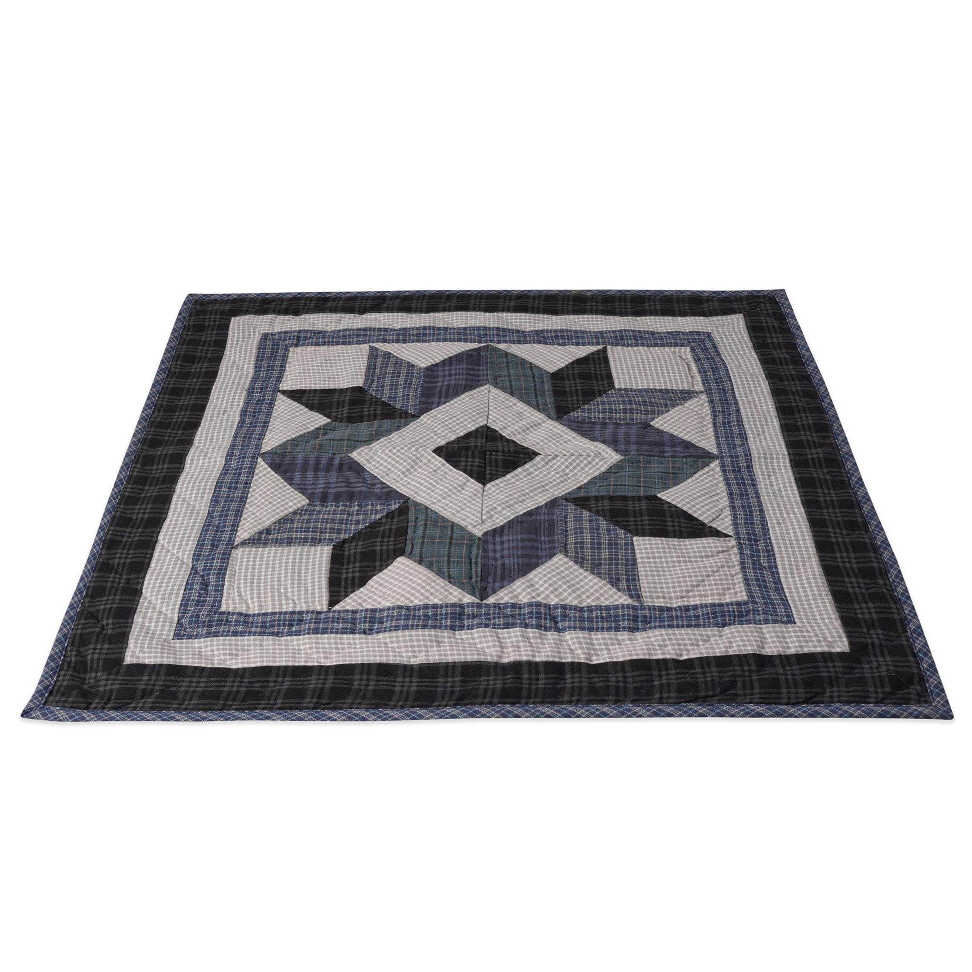 Hand made Hand quilted Throw Quilt, Table Topper 20"x20" Broken star blue plaid quilt by Home Heart brands (Made in India)