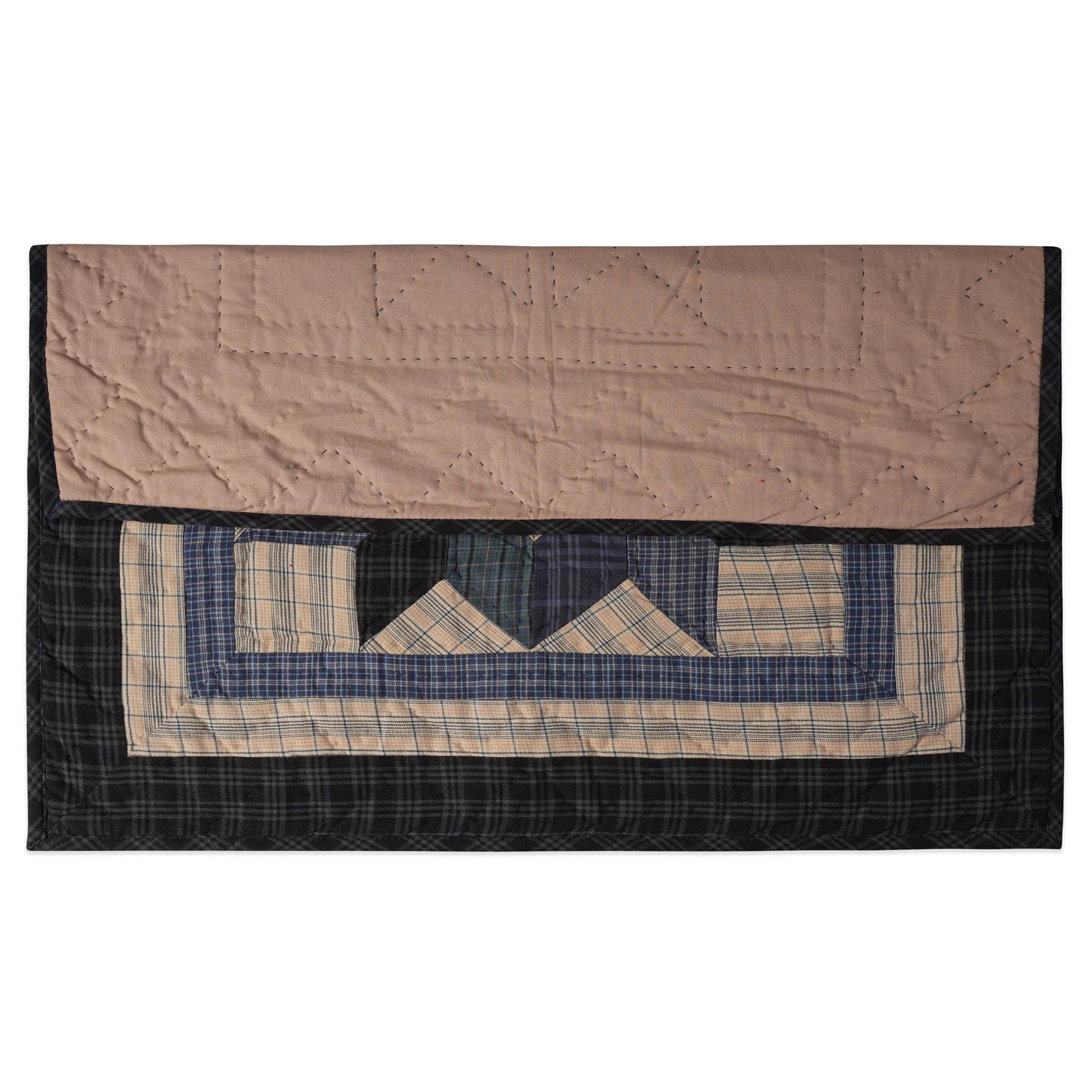 Hand made Hand quilted Throw Quilt, Table Topper 20"x20" Broken star blue plaid quilt by Home Heart brands (Made in India)
