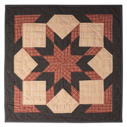 Hand made Hand quilted Throw Quilt, Table Topper 20"x20" Lone star red black plaid quilt by Home Heart brands (Made in India)