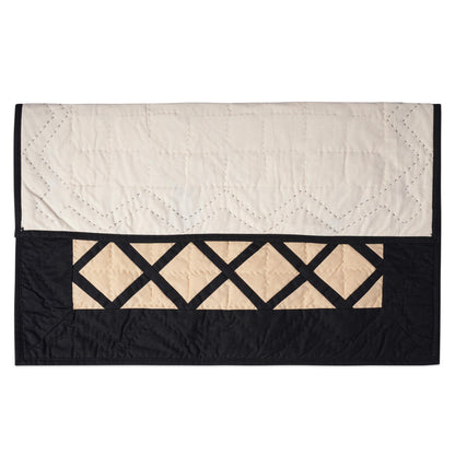 Hand made Hand quilted Throw Quilt, Table Topper Fishing net beige & black patchwork quilt by Home Heart brands (Made in India)