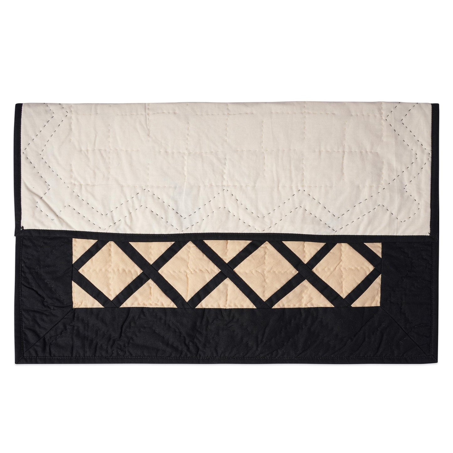 Hand made Hand quilted Throw Quilt, Table Topper Fishing net beige & black patchwork quilt by Home Heart brands (Made in India)