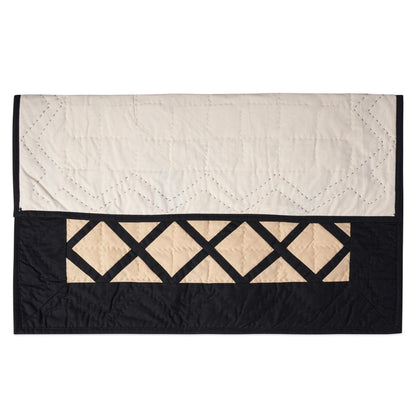 Hand made Hand quilted Throw Quilt, Table Topper Fishing net beige & black patchwork quilt by Home Heart brands (Made in India)