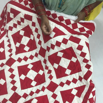 Wall hanging Hand made hand quilted quilt, Throws, Table topper, Baby Quilt Red Diamond square cotton Heirloom Quality by HOME HEART Brands