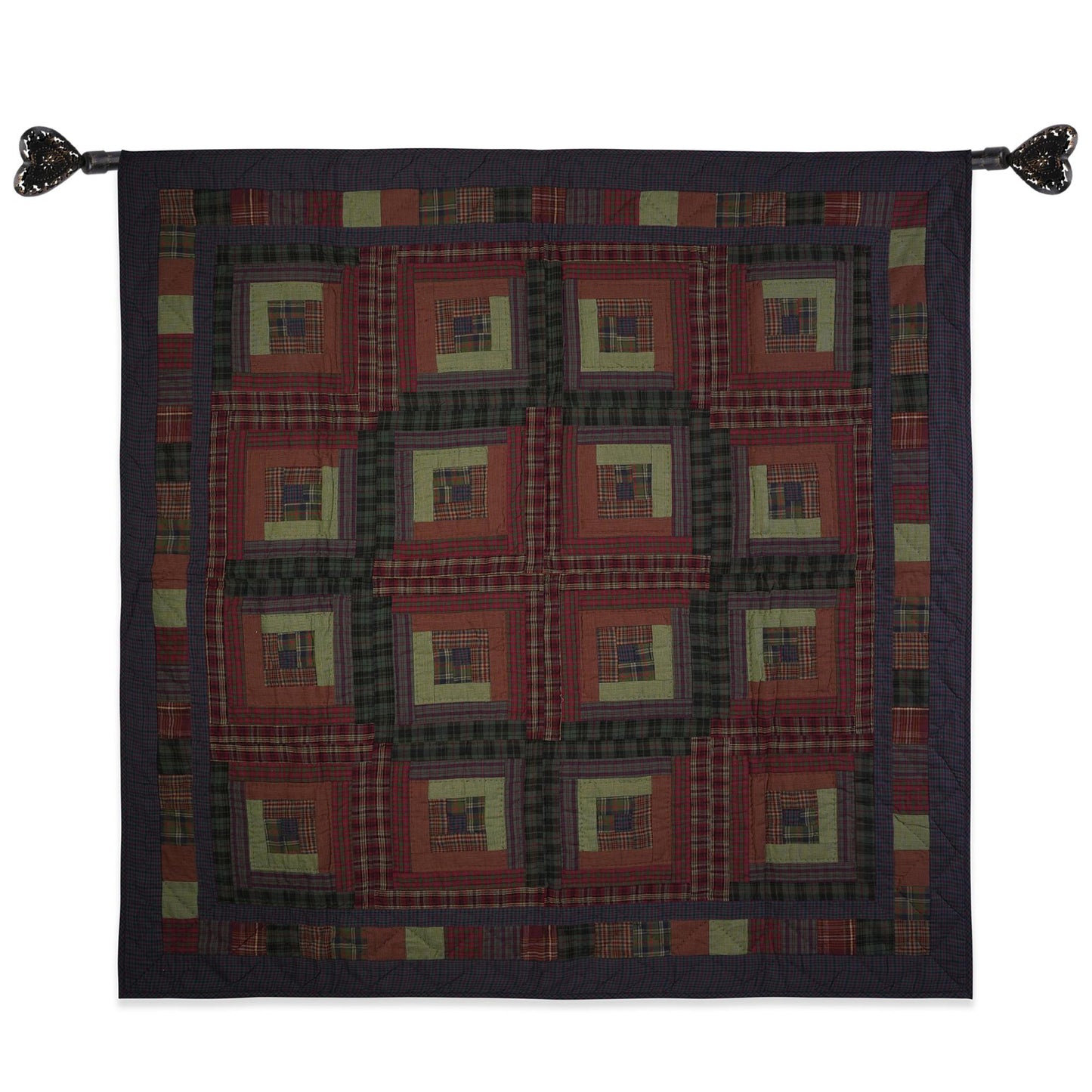 Throw Quilt, wall hanging quilt,Table Topper quilt 44"x44" Log cabin patchwork Hand Quilted 100% Cotton by Home Heart brands (Made in India)