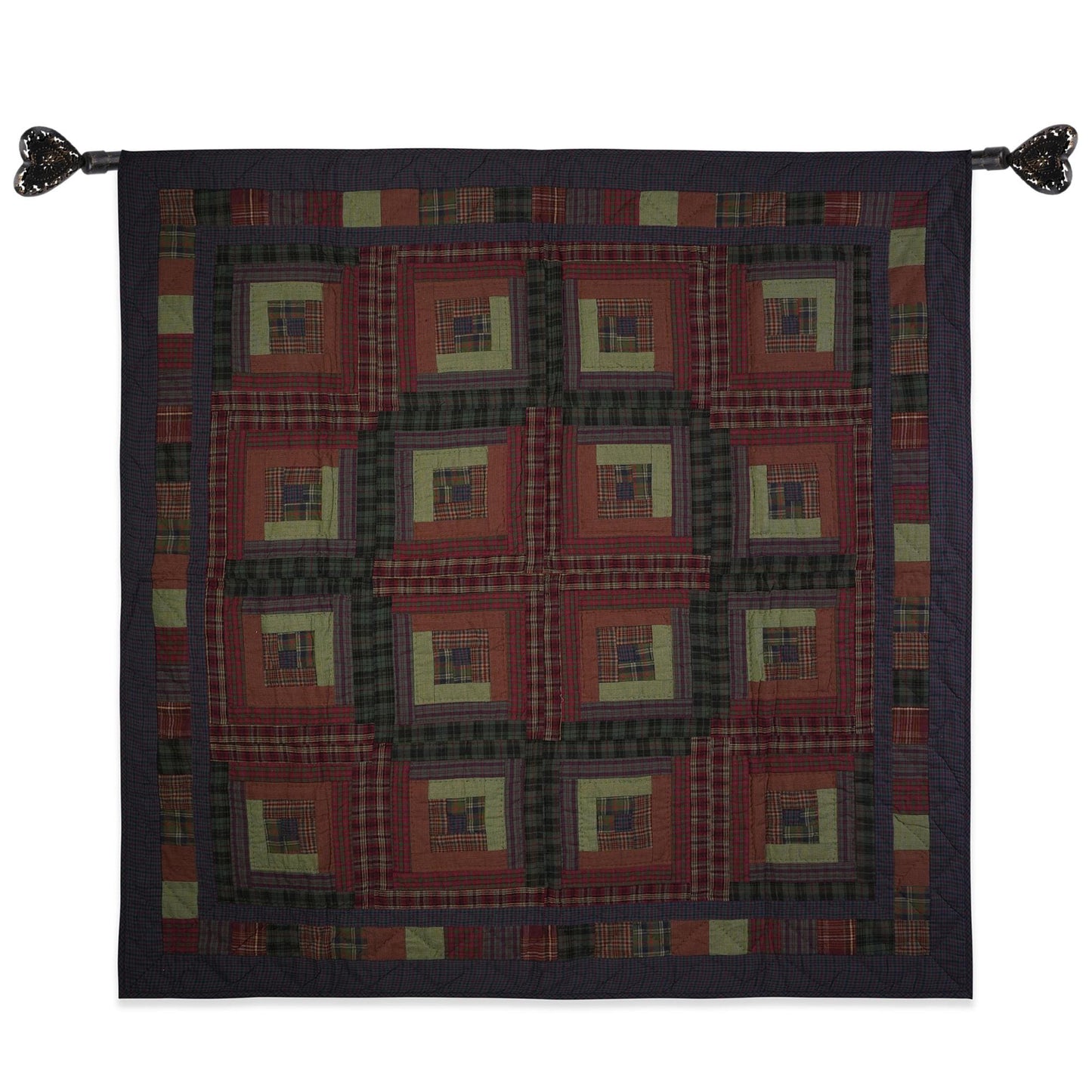 Throw Quilt, wall hanging quilt,Table Topper quilt 44"x44" Log cabin patchwork Hand Quilted 100% Cotton by Home Heart brands (Made in India)