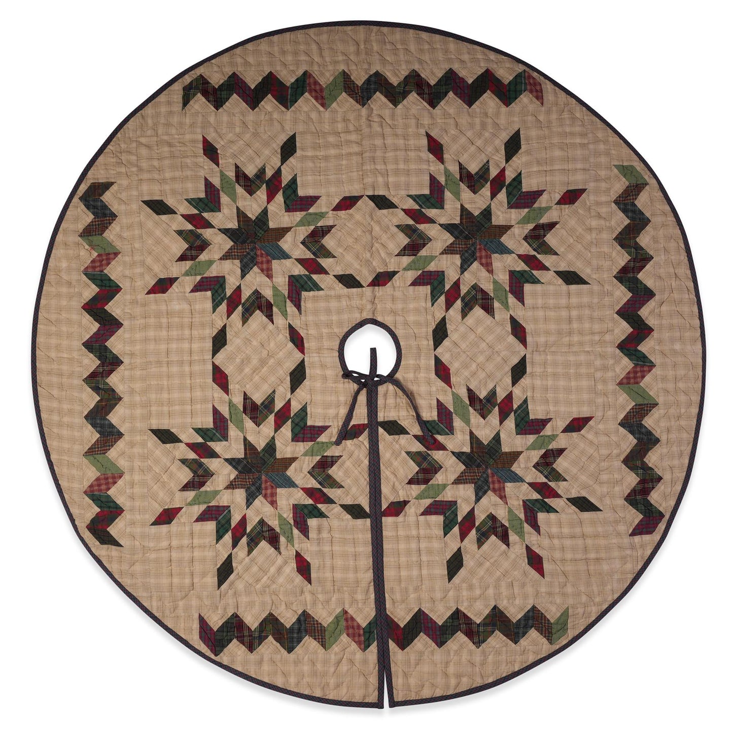 Christmas tree skirt 49 inch round hand made hand quilted patchwork country Star garland plaid  tree skirt Thick Layer by HOME HEART Brands