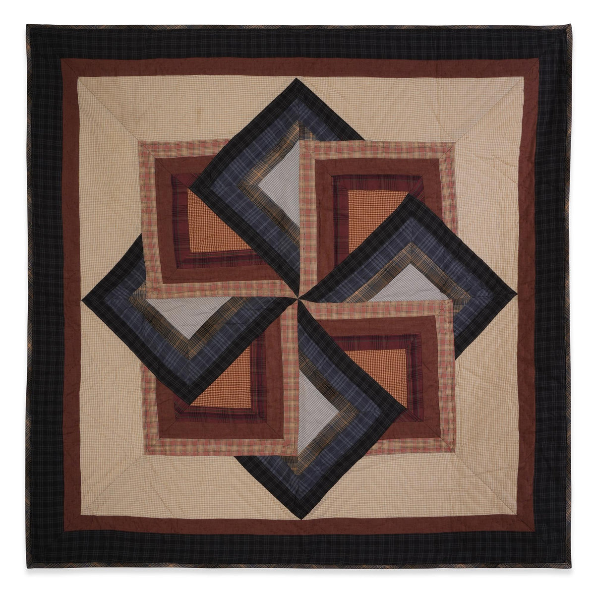 Hand made calico plaid country Pinwheel Star 44"x44" Cotton Hand Quilted patchwork Wall hanging & Toppers, baby quilt by HOME HEART Brands
