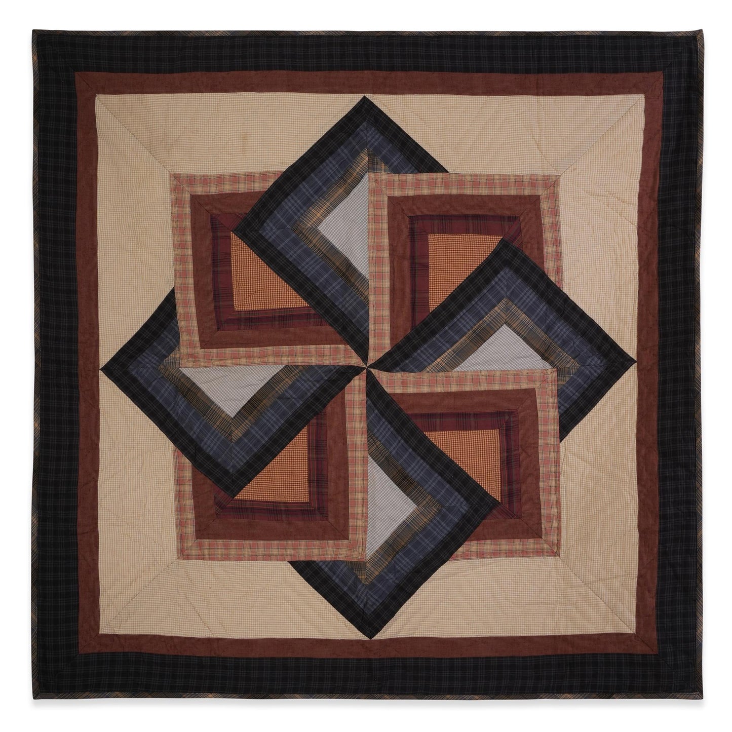 Hand made calico plaid country Pinwheel Star 44"x44" Cotton Hand Quilted patchwork Wall hanging & Toppers, baby quilt by HOME HEART Brands