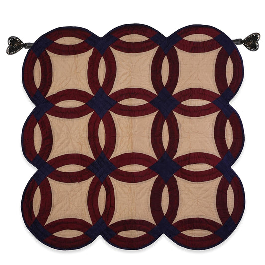 Hand made hand quilted unique Bangalore silk Double wedding ring 44"x44" patchwork Wall hanging & Toppers, baby quilt by HOME HEART Brands