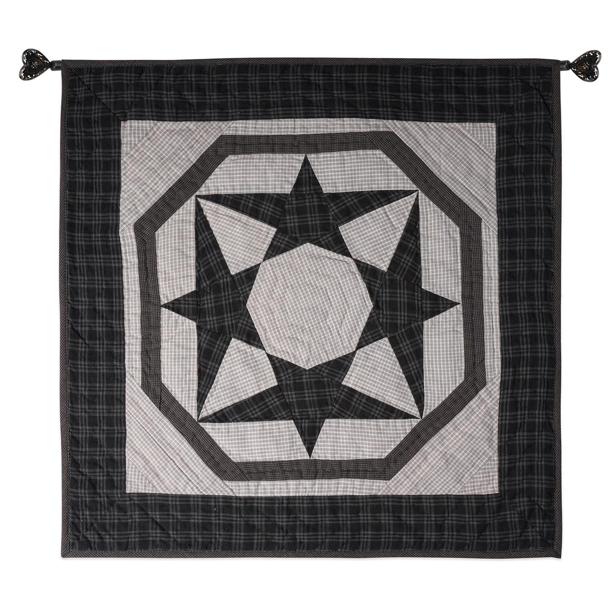 Hand made Hand quilted Wall hanging, Throw Quilt, Table Topper 19"x19" Galaxy star blue plaid quilt by Home Heart brands (Made in India)