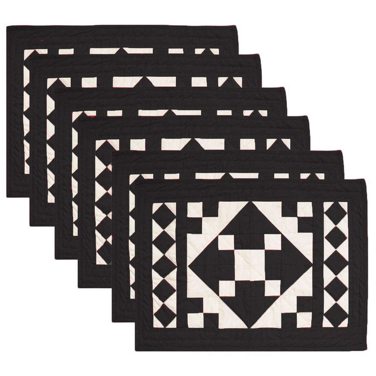 Quilted placemats / Tablemat patchwork Country Black diamond square table top by HOME HEART Brands(Made in India)