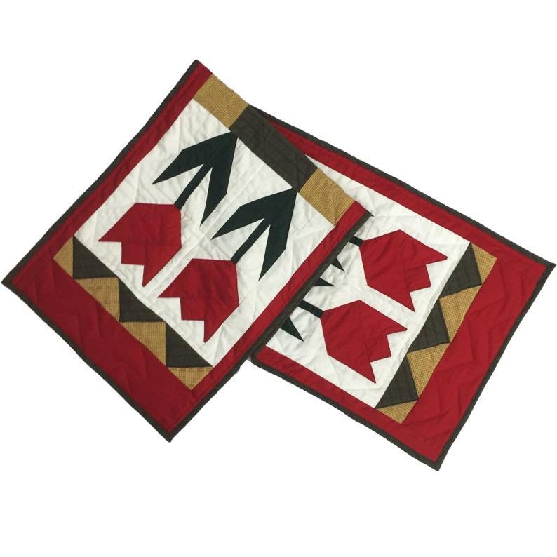 Tulip hand made, hand quilted table runner, throw, patchwork Table Toppers Calico Country cotton fabric by HOME HEART Brands(made in INDIA)