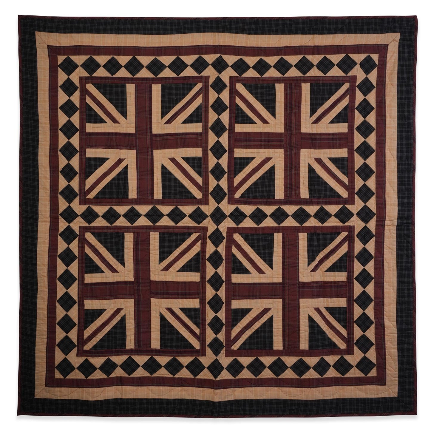 UNION JACK hand quilted wall hanging quilt ,Table Topper, baby quilt 44"x44" patchwork plaid Cotton by Home Heart brands (Made in India)