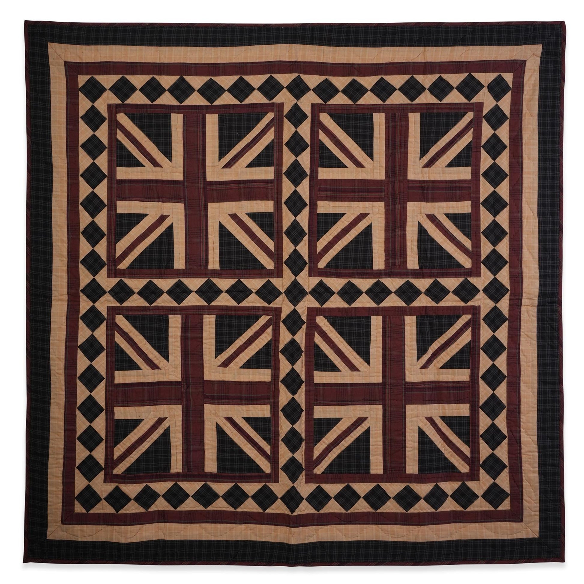 UNION JACK hand quilted wall hanging quilt ,Table Topper, baby quilt 44"x44" patchwork plaid Cotton by Home Heart brands (Made in India)