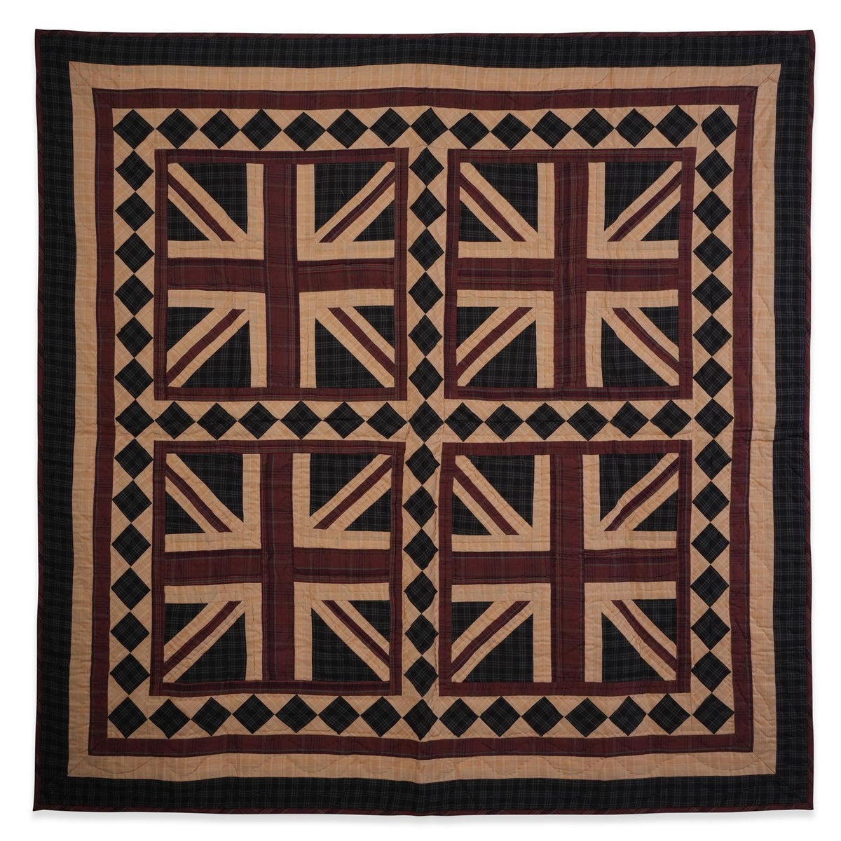 UNION JACK hand quilted wall hanging quilt ,Table Topper, baby quilt 44"x44" patchwork plaid Cotton by Home Heart brands (Made in India)